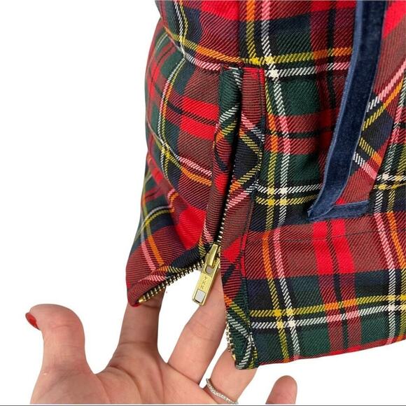 J. Crew Tartan Plaid Mountain Puffer Velvet Trim Vest Red Green Size Small H2712 - Picture 15 of 15